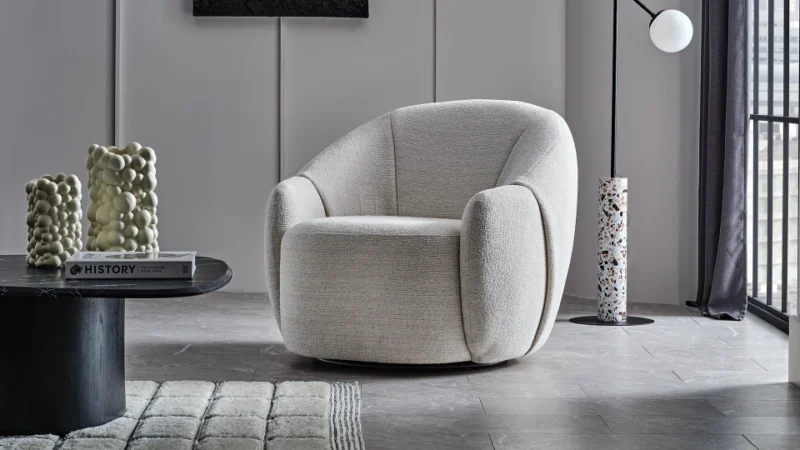 sophie – fauteuil (berjer) pivotant, chenille texturée crème