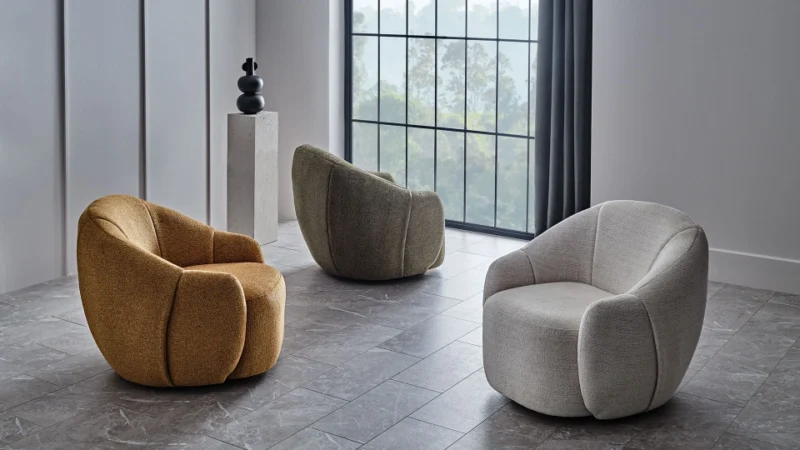 sophie – fauteuil (berjer) pivotant, chenille texturée crème