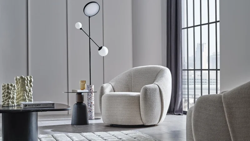 sophie – fauteuil (berjer) pivotant, chenille texturée crème