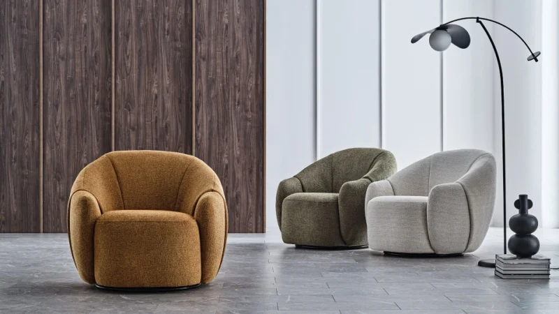 sophie – fauteuil (berjer) pivotant, chenille texturée crème