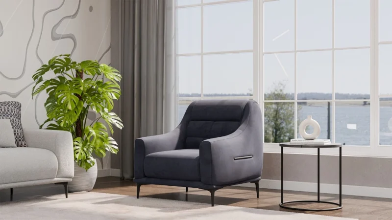 nita – fauteuil (tekli koltuk) velours texturé bleu marine