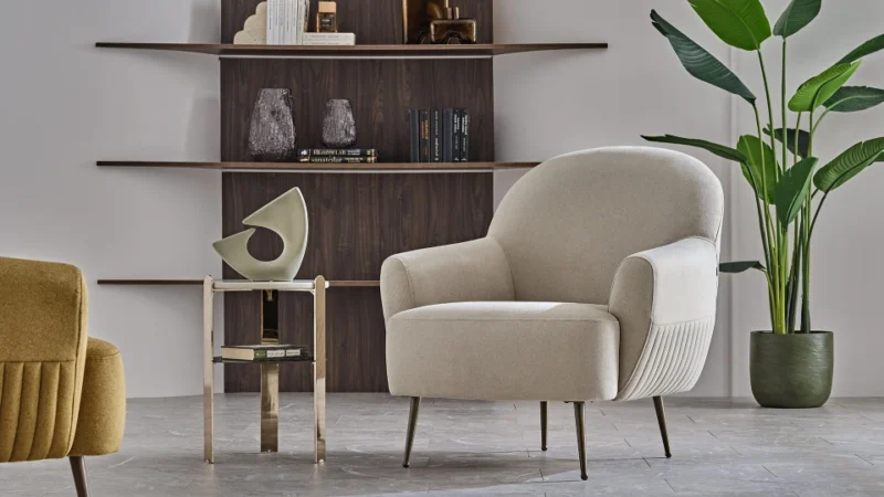 bend – fauteuil (berjer) velours texturé crème
