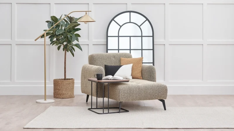 lines – fauteuil (berjer) avec repose jambes, tissu bouclé jaune
