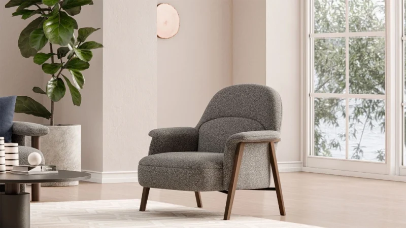 marone – fauteuil (berjer) tissu bouclé gris