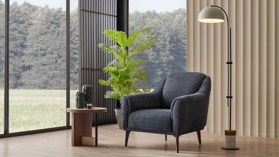 vermont – fauteuil (berjer) chenille texturée bleu vermont – fauteuil (berjer) chenille texturée bleu