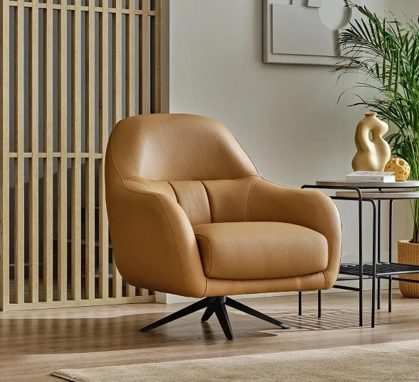 trento – fauteuil (berjer) effet cuir tabac